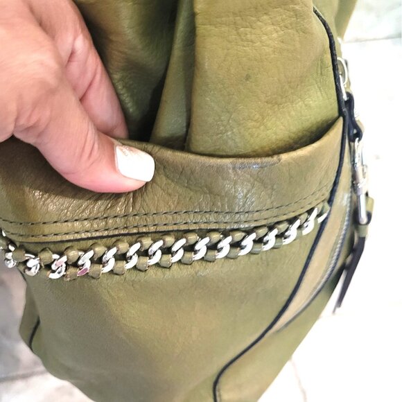 B Makowsky**Large All Leather** Army Green*Pebbled Soft Leather*Vintage Handbag - Picture 10 of 16